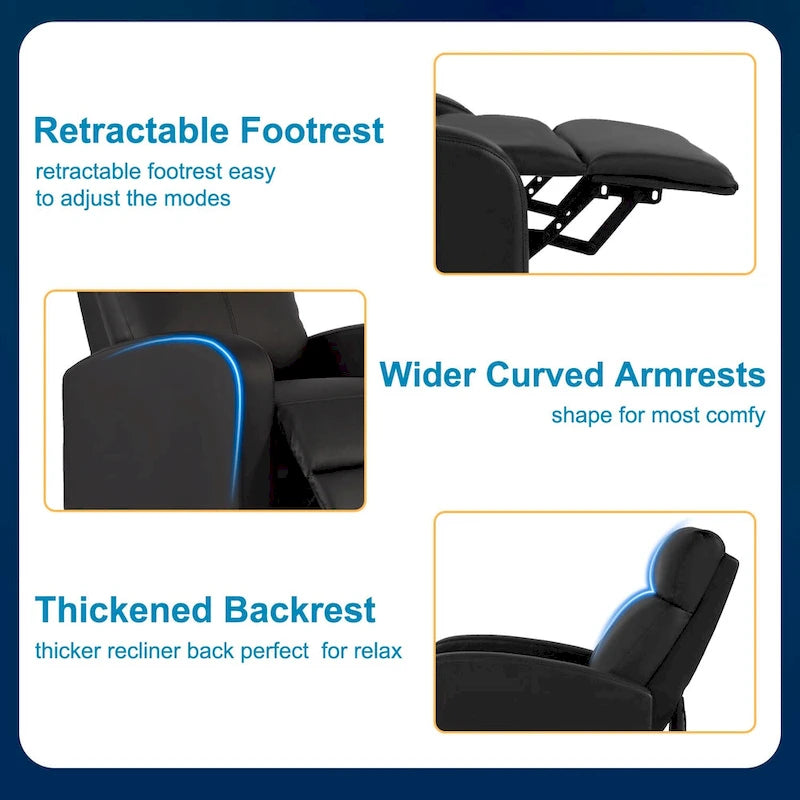 Black Faux Leather Recliner with 2-Point Massage