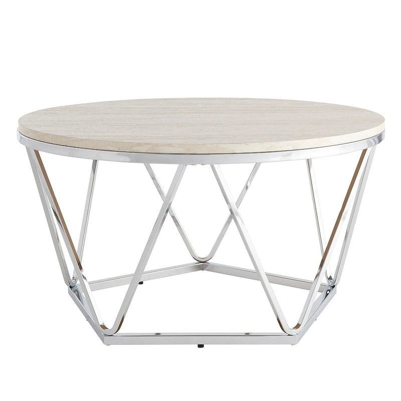 Round Faux Marble Coffee Table with Silver-Tone Base