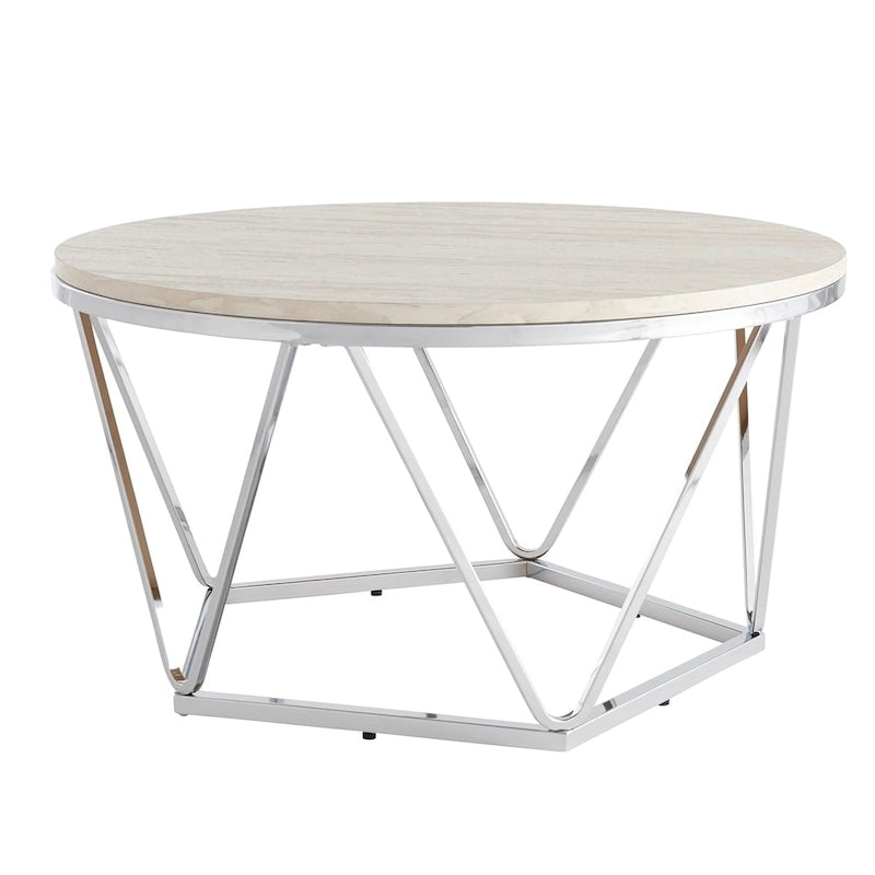 Round Faux Marble Coffee Table with Silver-Tone Base