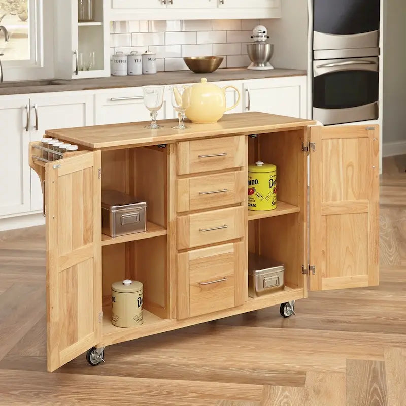 Wood Kitchen Cart with Breakfast Bar