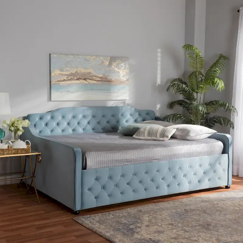 Upholstered Daybed with Trundle and Button-Tufted Back