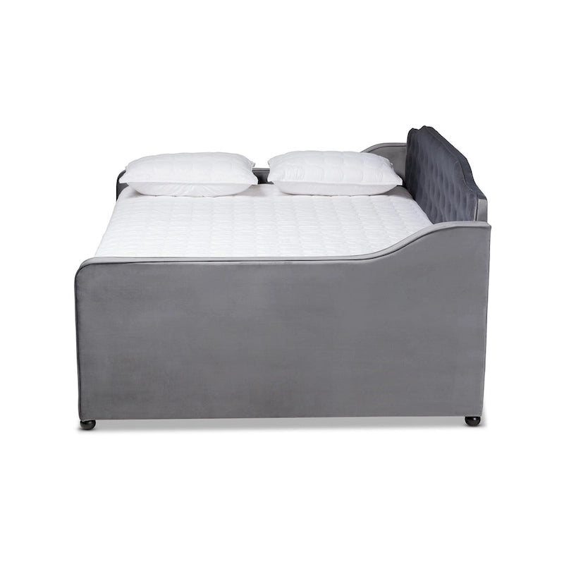 Upholstered Daybed with Trundle and Button-Tufted Back
