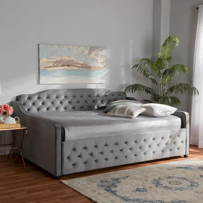 Upholstered Daybed with Trundle and Button-Tufted Back