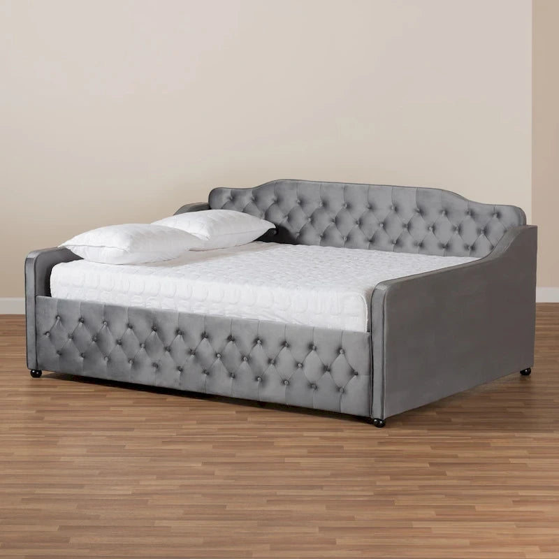Upholstered Daybed with Trundle and Button-Tufted Back
