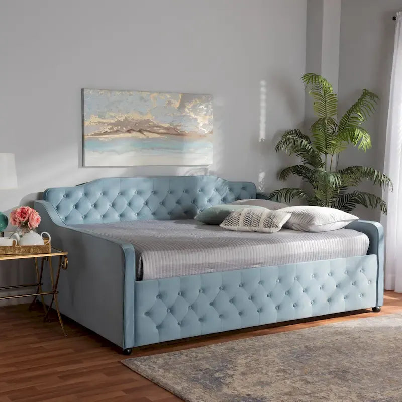Upholstered Daybed with Trundle and Button-Tufted Back