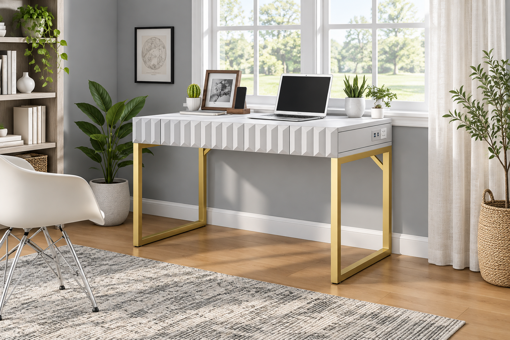 42-Zoll-Schreibtisch mit Schublade, USB-Anschlüssen und Steckdosen