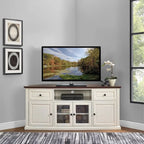 Corner TV Stand with White Base and Mahogany-Color Top