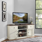 Corner TV Stand with White Base and Mahogany-Color Top