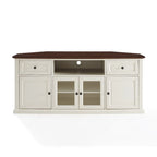 Corner TV Stand with White Base and Mahogany-Color Top