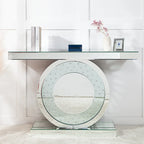 Mirrored Console Table with O-Shaped Crystal-Look Base