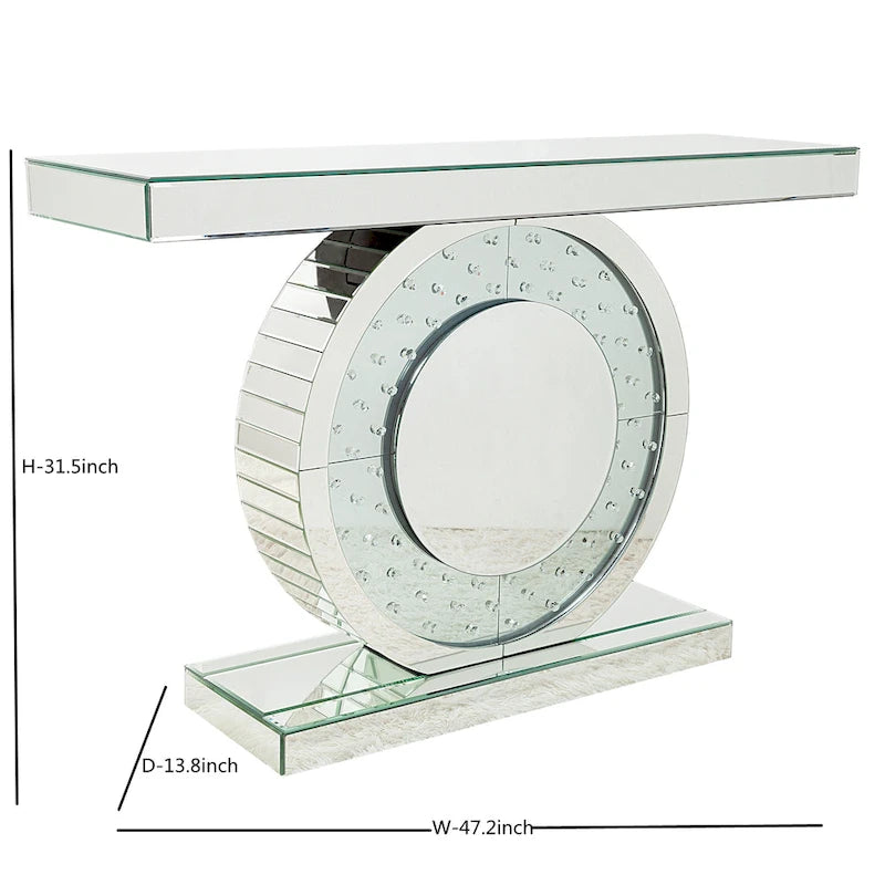 Mirrored Console Table with O-Shaped Crystal-Look Base
