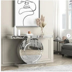 Mirrored Console Table with O-Shaped Crystal-Look Base