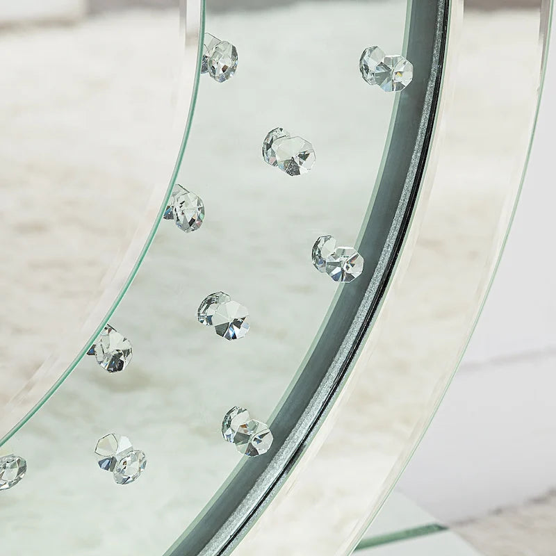 Mirrored Console Table with O-Shaped Crystal-Look Base