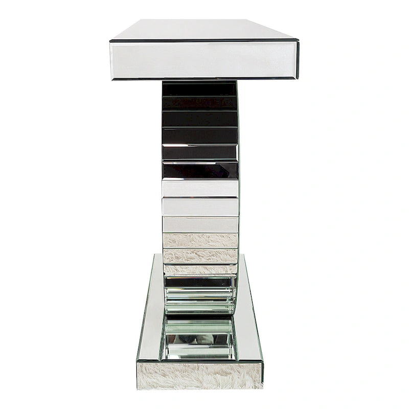 Mirrored Console Table with O-Shaped Crystal-Look Base