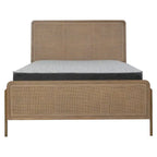 Mid-Century Wood Panel Bed with Natural Cane and Metal Legs