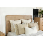 Mid-Century Wood Panel Bed with Natural Cane and Metal Legs