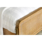 Mid-Century Wood Panel Bed with Natural Cane and Metal Legs
