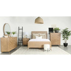 Mid-Century Wood Panel Bed with Natural Cane and Metal Legs