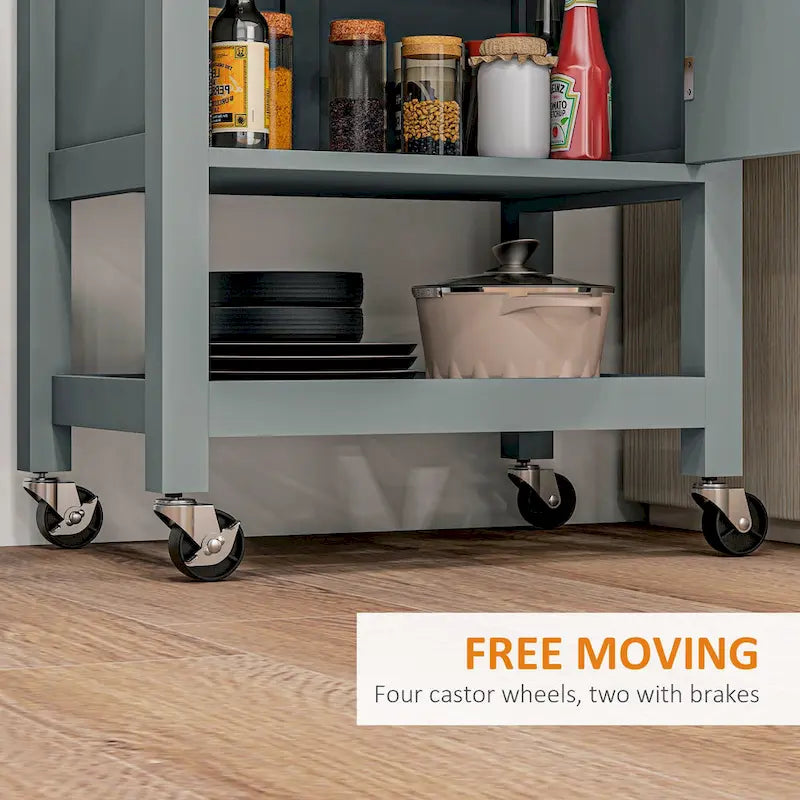 Rolling Kitchen Cart with Rubberwood Top, Drawer and Cabinet