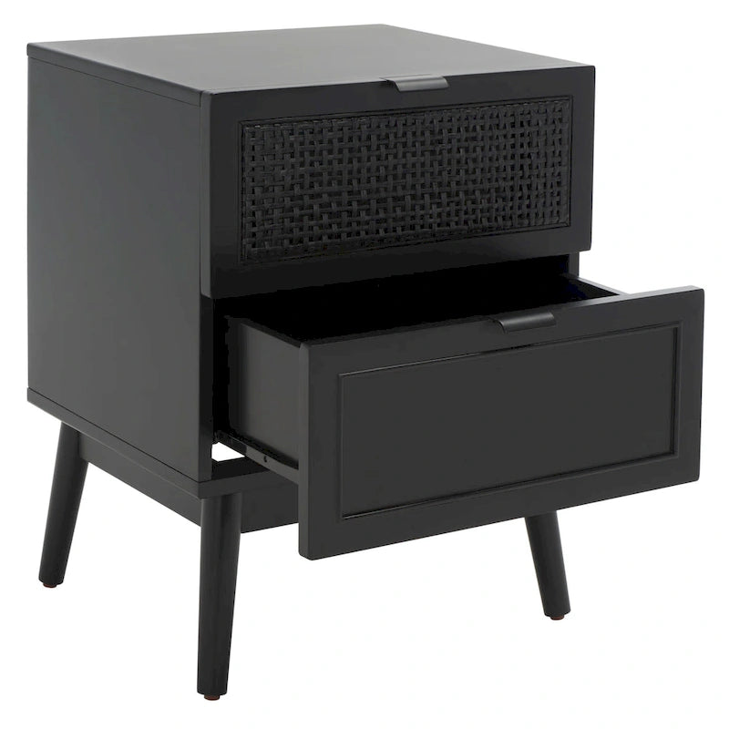 2-Drawer Nightstand with Rattan Detail