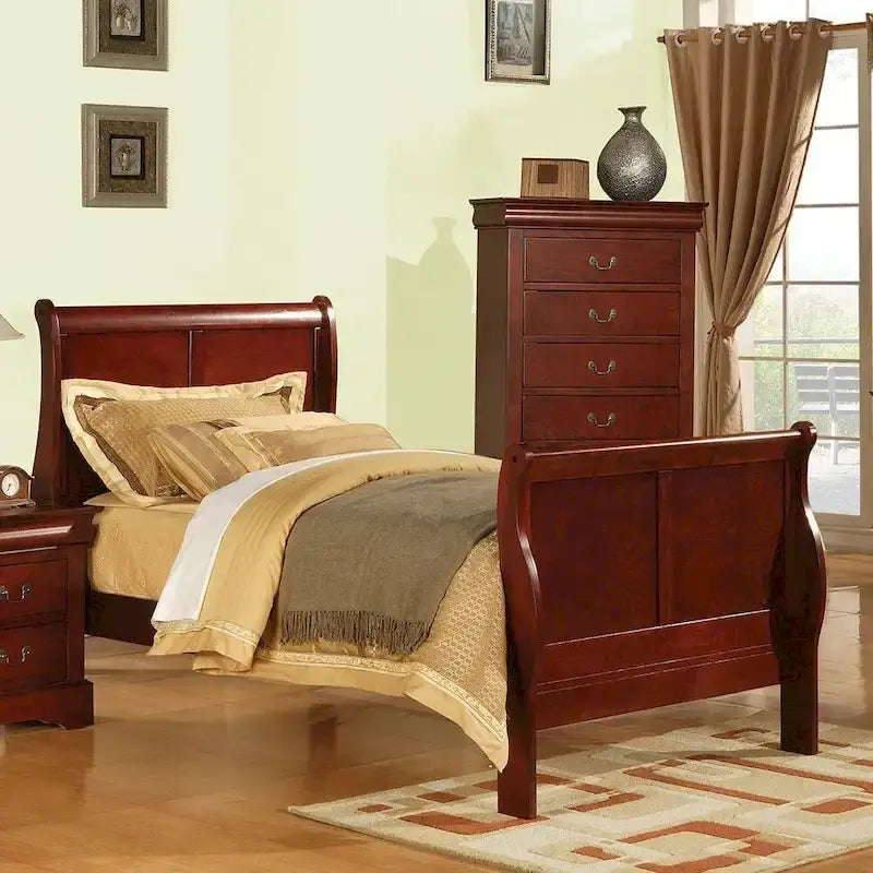 Cherry Twin Sleigh Bed, Box Spring Required