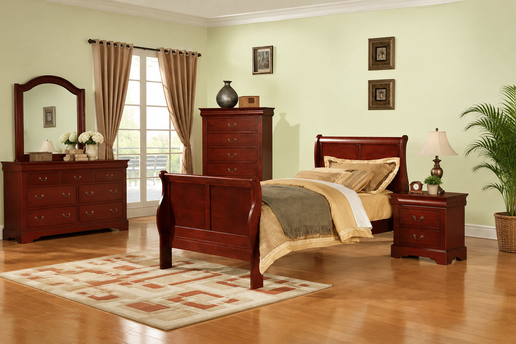 Twin Sleigh Bed in Transitional Style - Louis Philippe III Collection, Requires Box Spring, Cherry