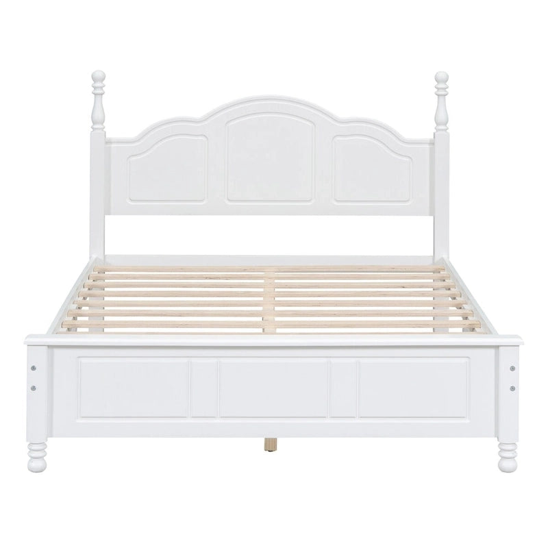 White Platform Bed Frame with Headboard and Slats