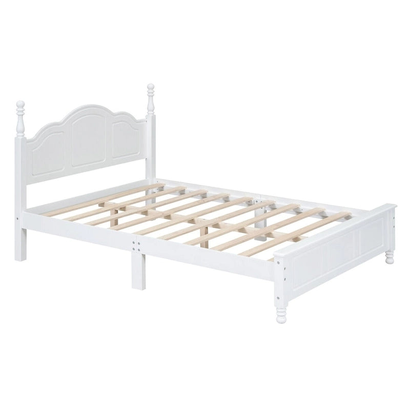 White Platform Bed Frame with Headboard and Slats