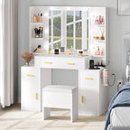 Vanity Table with Lighted Mirror and Built-In Outlets