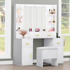 Vanity Table with Lighted Mirror and Built-In Outlets
