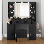 Vanity Table with Lighted Mirror and Built-In Outlets