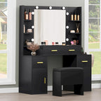 Vanity Table with Lighted Mirror and Built-In Outlets
