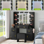 Vanity Table with Lighted Mirror and Built-In Outlets