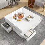 Square High Gloss Coffee Table with 4 Storage Drawers