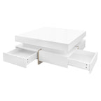 Square High Gloss Coffee Table with 4 Storage Drawers