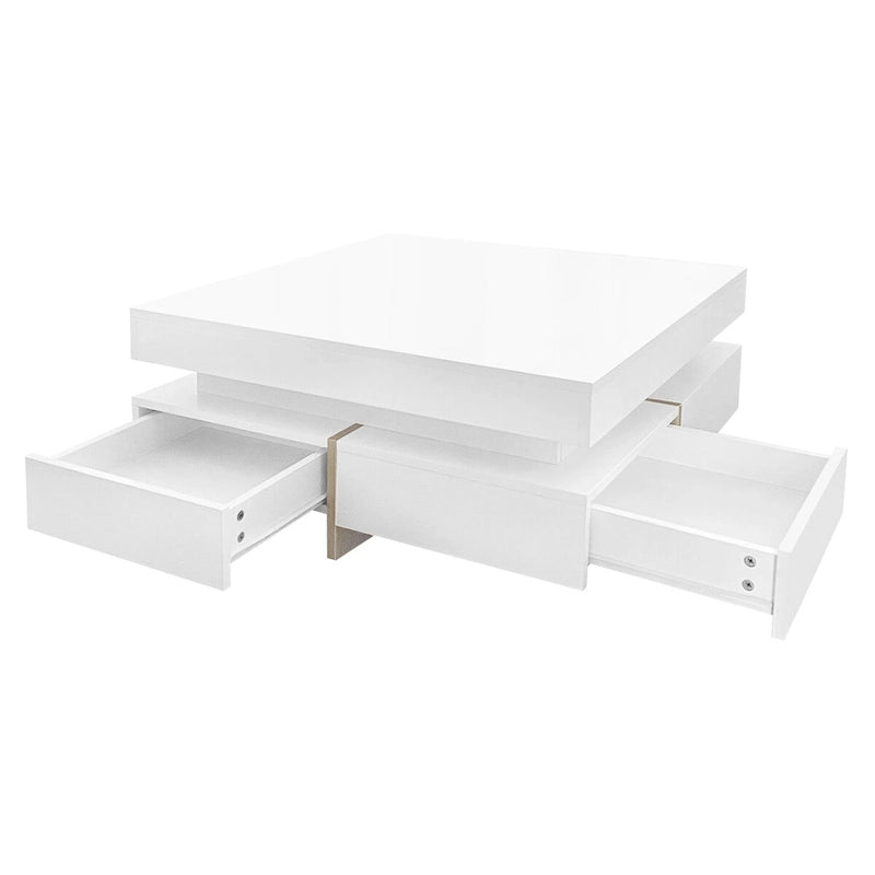 Square High Gloss Coffee Table with 4 Storage Drawers