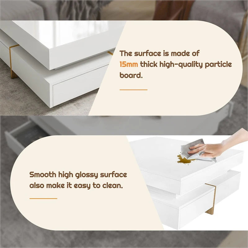 Square High Gloss Coffee Table with 4 Storage Drawers