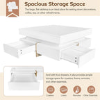Square High Gloss Coffee Table with 4 Storage Drawers