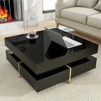 Square High Gloss Coffee Table with 4 Storage Drawers