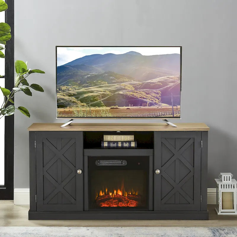 54-Inch Charcoal TV Stand with Electric Fireplace