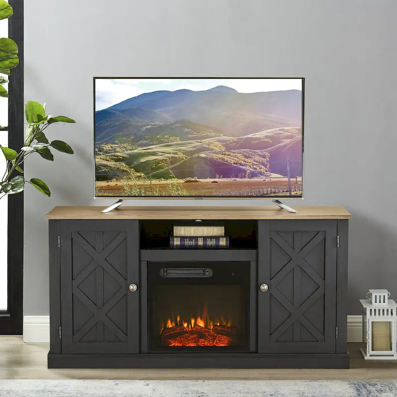 54-Inch-TV-Ständer in Anthrazit mit elektrischem Kamin