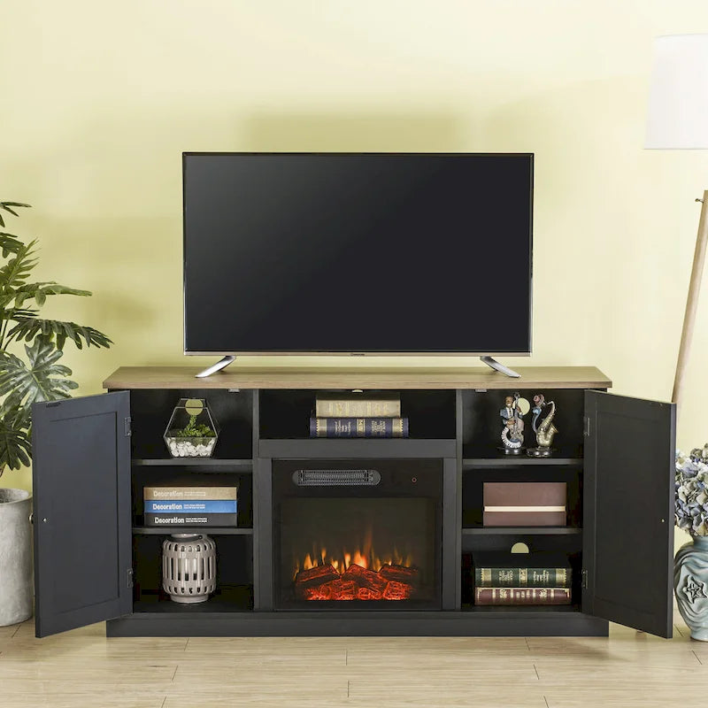 54-Inch-TV-Ständer in Anthrazit mit elektrischem Kamin