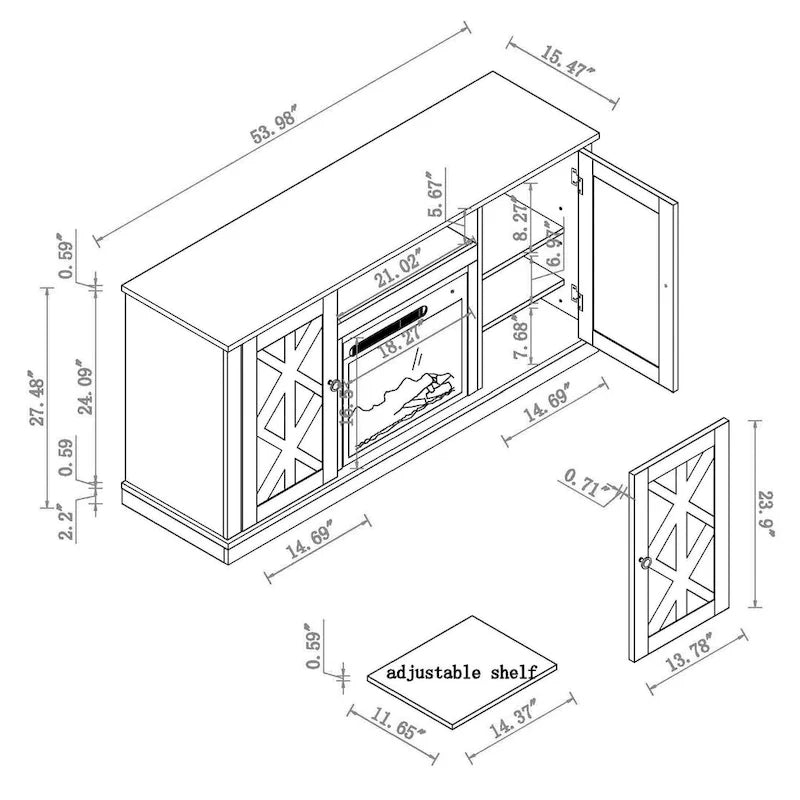54-Inch-TV-Ständer in Anthrazit mit elektrischem Kamin