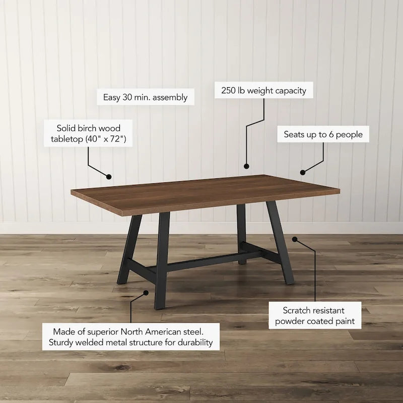 Solid Wood Dining Table, 40 x 72 in