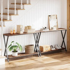 Wood-Grain Console Table with Metal Frame