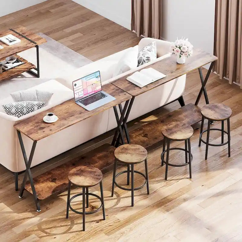 Wood-Grain Console Table with Metal Frame