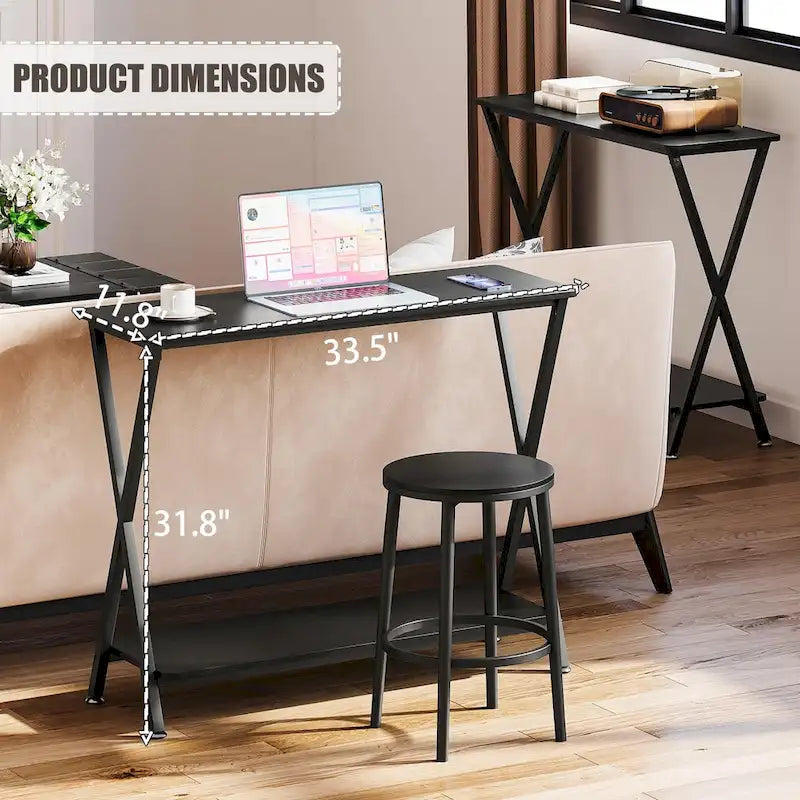 Wood-Grain Console Table with Metal Frame