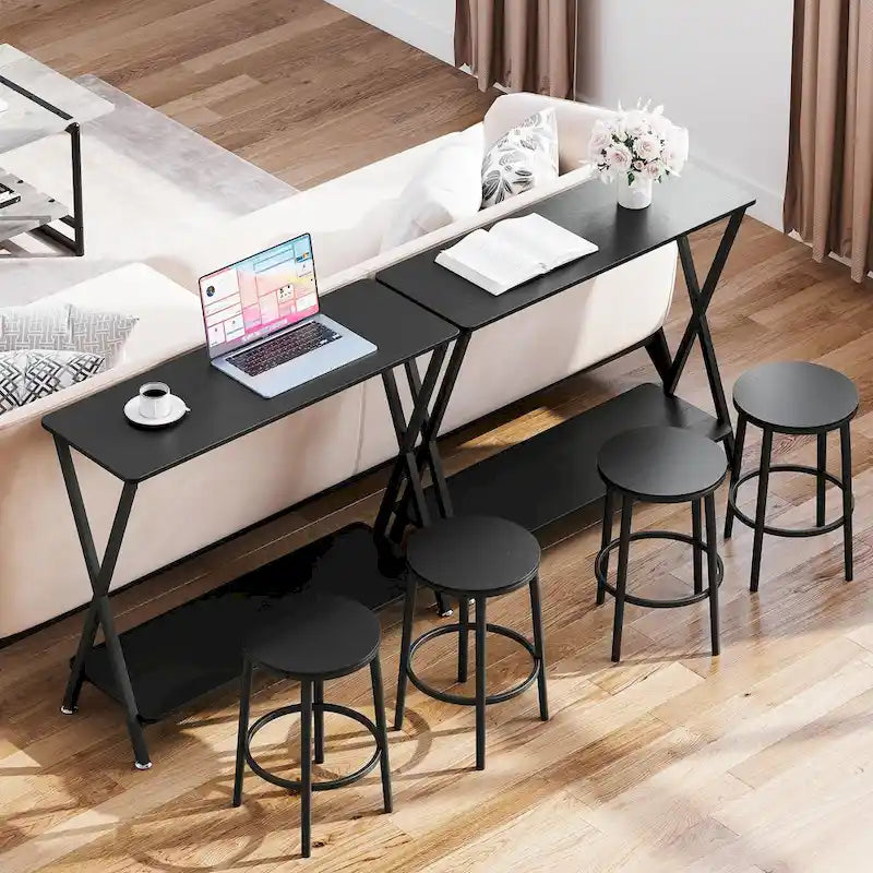 Wood-Grain Console Table with Metal Frame