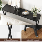 Wood-Grain Console Table with Metal Frame