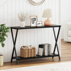 Wood-Grain Console Table with Metal Frame